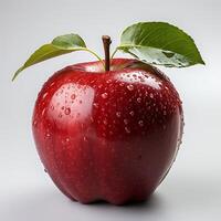 AI generated Red apple with leaf isolated on white background photo
