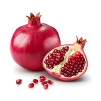 AI generated Pomegranate with cut in half isolated on white background photo