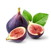 AI generated Figs with slice and leaves isolated on white background photo