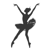 AI generated Silhouette ballerina in action black color only full body png