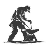 AI generated Silhouette blacksmith in action black color only full body png