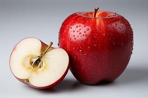 AI generated Slice and whole red apple on white background photo