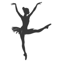 ai generato silhouette ballerina nel azione nero colore solo pieno corpo png
