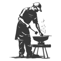 AI generated Silhouette blacksmith in action black color only full body png