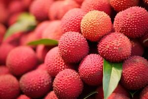 AI generated Bunch of ripe lychee or lichi photo
