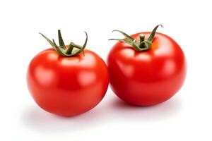 AI generated Fresh red two tomato isolated on white background photo