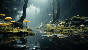 AI generated Tranquil scene  wet forest reflects the beauty of nature generated by AI photo