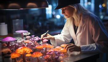 AI generated Young women preparing food outdoors, smiling, holding fresh vegetables generated by AI photo