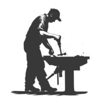 AI generated Silhouette blacksmith in action black color only full body png