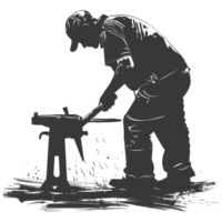 AI generated Silhouette blacksmith in action black color only full body png