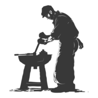 AI generated Silhouette blacksmith in action black color only full body png