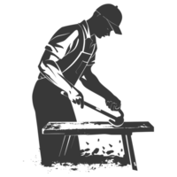 AI generated Silhouette blacksmith in action black color only full body png