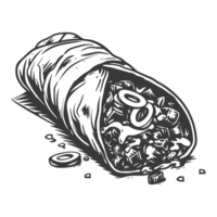 ai généré silhouette burrito nourriture noir Couleur seulement png