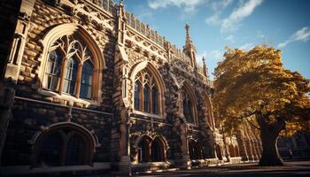 AI generated Gothic architecture illuminates spirituality in ancient city streets generated by AI photo