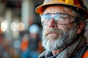 AI generated Construction worker looks off into the distance photo