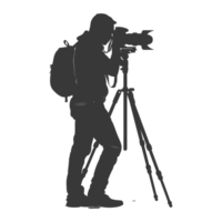 AI generated Silhouette cameraman or videographer in action black color only full body png