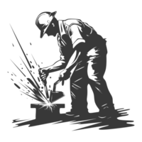 AI generated Silhouette blacksmith in action black color only full body png