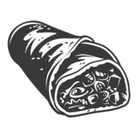 ai genererad silhuett burrito mat svart Färg endast png