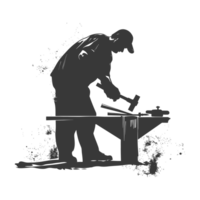 AI generated Silhouette blacksmith in action black color only full body png