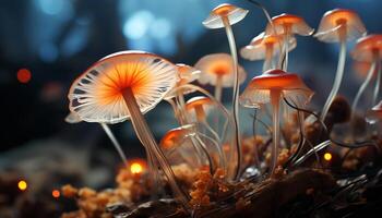 AI generated Freshness and beauty in nature  edible mushroom growth on uncultivated forest floor generated by AI photo