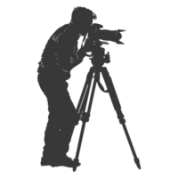 AI generated Silhouette cameraman or videographer in action black color only full body png