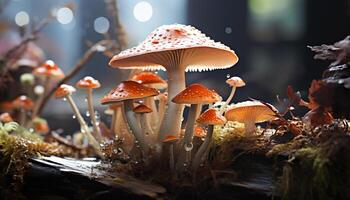 AI generated Freshness of autumn, fly agaric mushroom, beauty in nature generated by AI photo