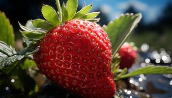 AI generated Fresh strawberry, ripe and sweet, a burst of summer freshness generated by AI photo