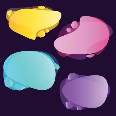 Liquid shapes, round abstract elements of neon colors. A set of gradient liquid elements.