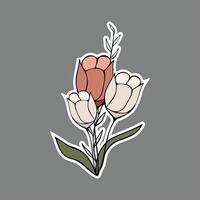 Sticker vector bouquet of wild flowers on a white background.