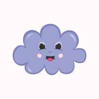 Vector character - cute and happy purple cloud