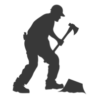 AI generated Silhouette carpenter with ax in action black color only full body png