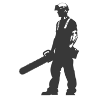 AI generated Silhouette carpenter with chainsaw black color only full body png