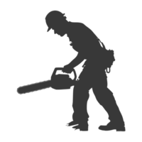 AI generated Silhouette carpenter with chainsaw in action black color only full body png