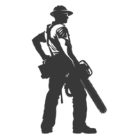 AI generated Silhouette carpenter with chainsaw black color only full body png