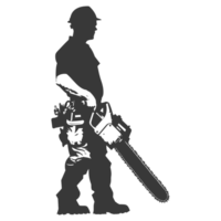 AI generated Silhouette carpenter with chainsaw black color only full body png