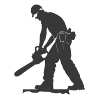 AI generated Silhouette carpenter with chainsaw in action black color only full body png