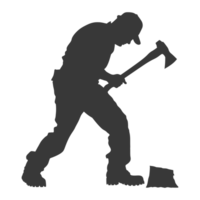 AI generated Silhouette carpenter with ax in action black color only full body png