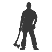 AI generated Silhouette carpenter with ax black color only full body png