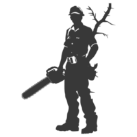 AI generated Silhouette carpenter with chainsaw black color only full body png