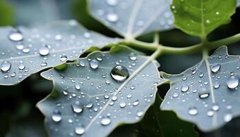 AI generated Fresh green leaf with dew drop reflects nature beauty generated by AI photo