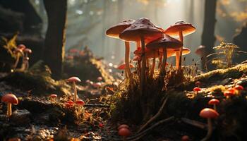 AI generated Freshness of autumn  yellow leaf growth in uncultivated forest generated by AI photo