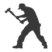 AI generated Silhouette carpenter with ax in action black color only full body png