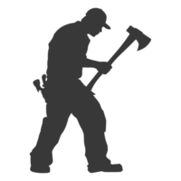 AI generated Silhouette carpenter with ax in action black color only full body png