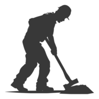 AI generated Silhouette carpenter with ax in action black color only full body png