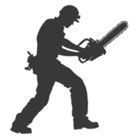 AI generated Silhouette carpenter with chainsaw in action black color only full body png