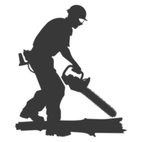 AI generated Silhouette carpenter with chainsaw in action black color only full body png