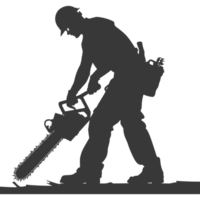 AI generated Silhouette carpenter with chainsaw in action black color only full body png