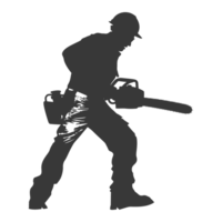 AI generated Silhouette carpenter with chainsaw in action black color only full body png