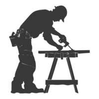 AI generated Silhouette carpenter in action black color only full body png