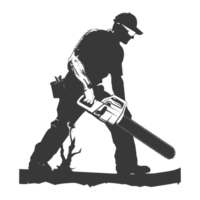 AI generated Silhouette carpenter with chainsaw in action black color only full body png